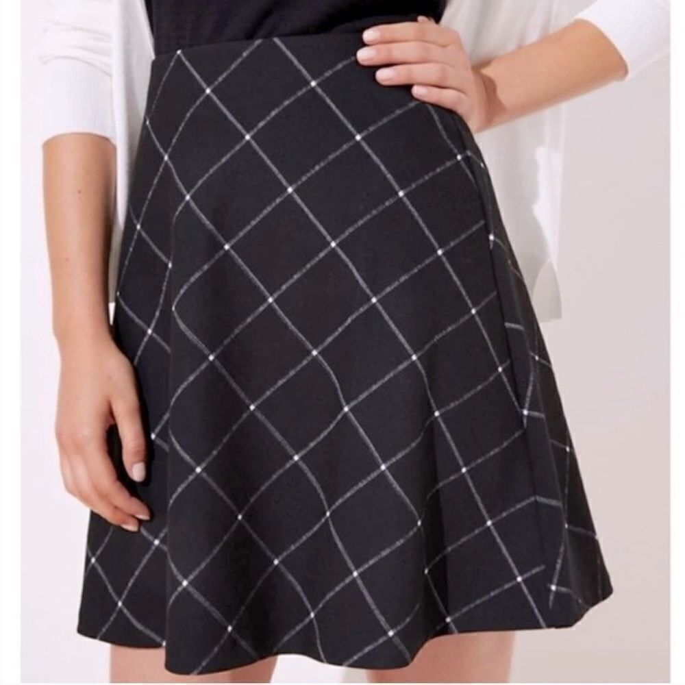 NWT LOFT Soft Knit Windowpane Plaid Flippy Skirt, Size SP